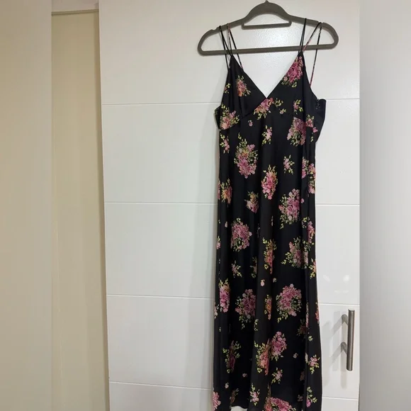 Zara | Dresses | Zara Black Dress With Pink And Green Floral Pattern |  Poshmark
